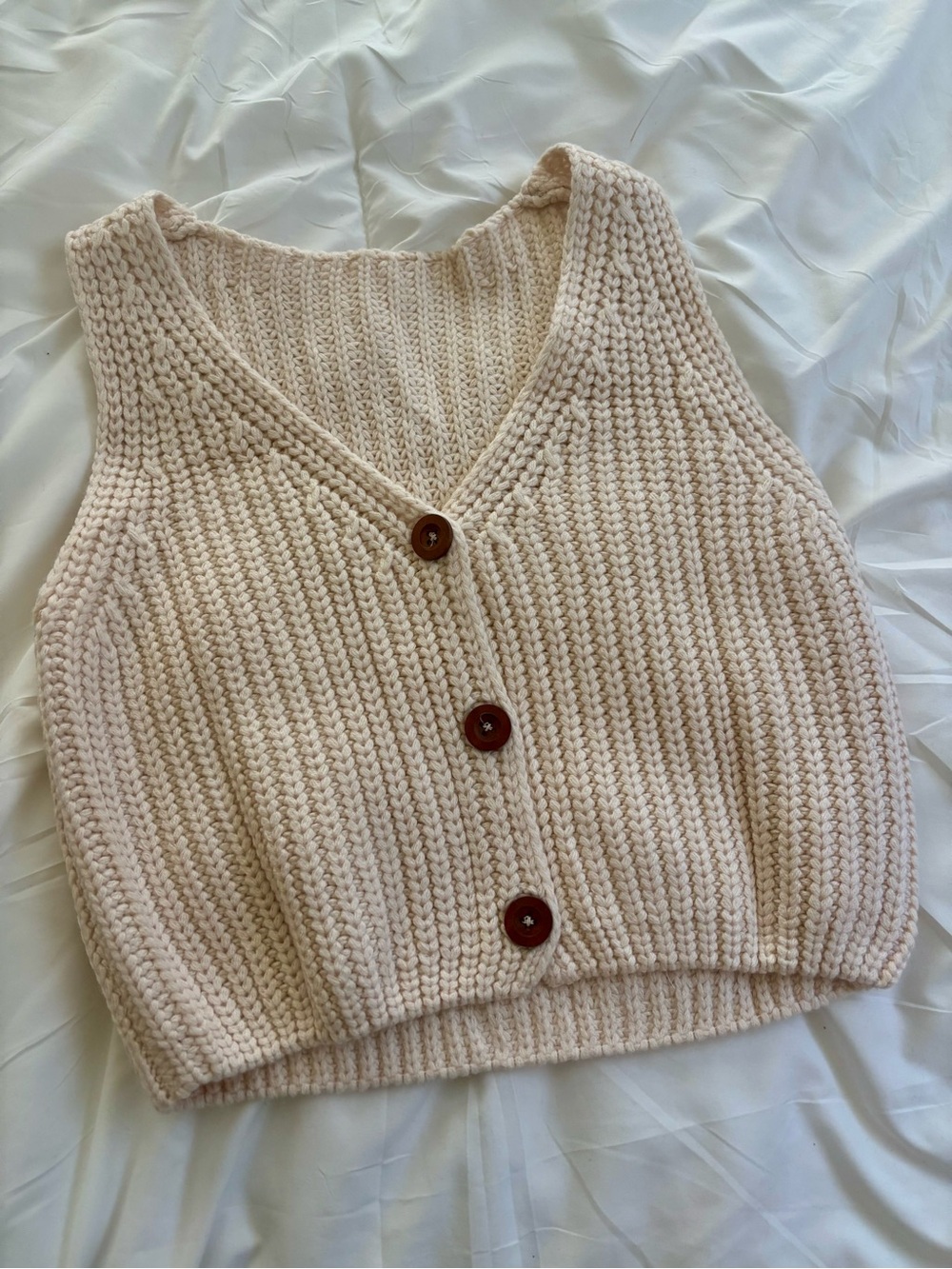 Chunky Knit Button Front Vest in Cream